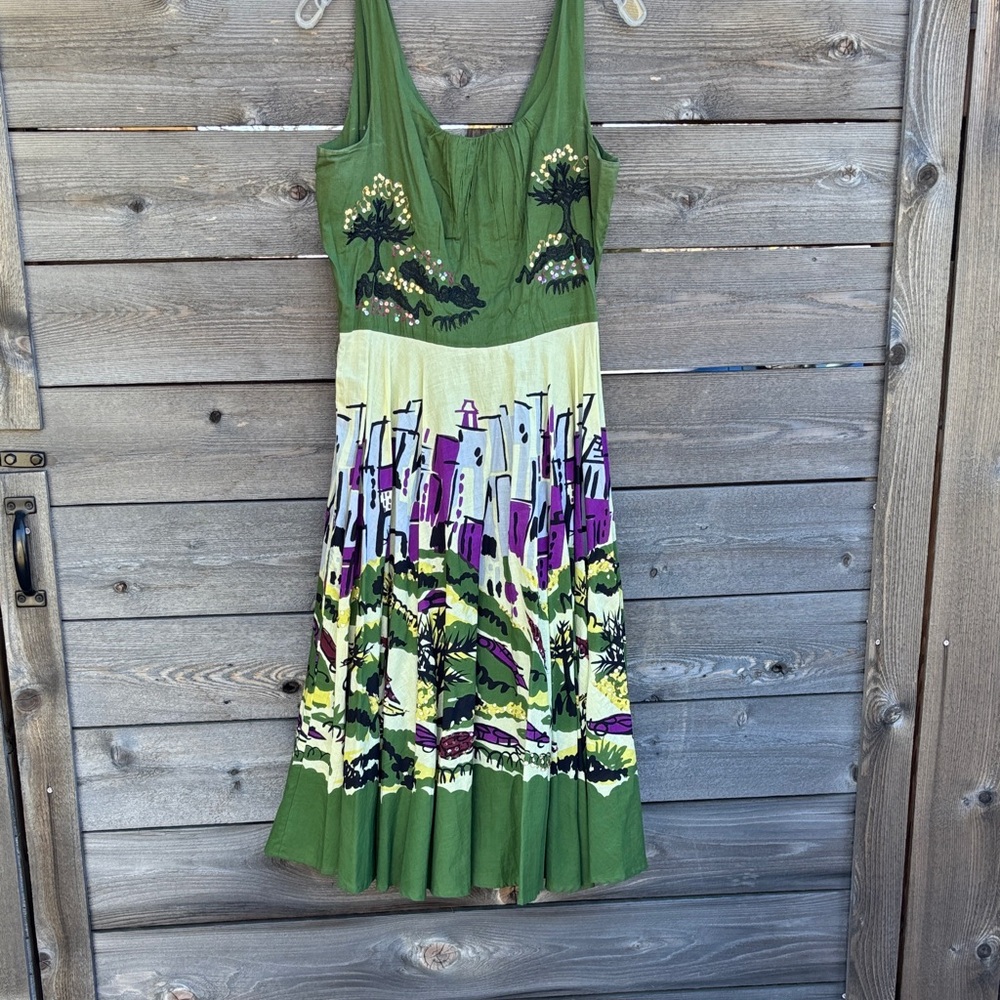 Bandolino Green and Purple Artistic Midi Dress